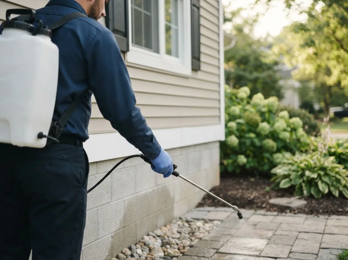 Pest control technician inspecting a home in Ben Wheeler, TX